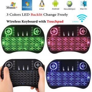 Mini teclado i8 Retroiluminación colorida Control remoto en inglés 2.4G Teclado inalámbrico Fly Air Mouse con panel táctil para S912 Android TV Box