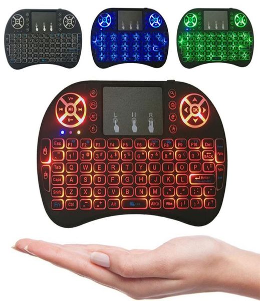 Rii I8 Fly Air Mouse 24G colorido retroiluminado retroiluminación teclado táctil inalámbrico multifunción para PC Pad Android TV Box MXQ V88 X98251523