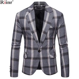 Riinr Brand Autumn Men Casual Blazer Pak Mens Cotton Suit Jack Slim Fit Mens Classic Smart Casual Blazer voor mannelijk 201104