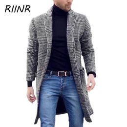 Riinr Abrigo de lana de alta calidad Otoño e invierno Cálido Moda para hombres Boutique Abrigo de un solo pecho Abrigo largo de lana casual 211122