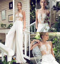 Riki Dalal 2018 Modest A Line Wedding Dress Jumpsuit con Falda extraíble Apliques Apliques de novia Vestidos de novia hecho a medida1606687