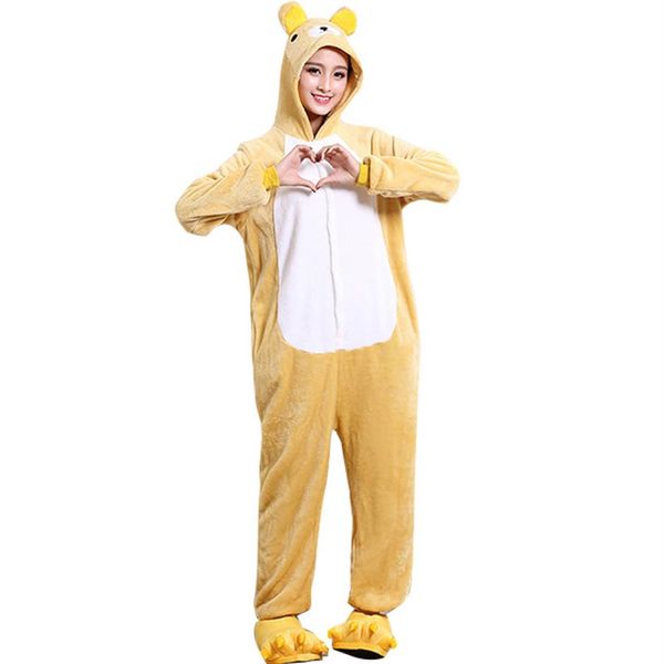 Rilakkuma Bear Onesie adultos mujeres hombres pijama Animal una pieza general grueso suave amarillo dormir mono vacaciones Festival Wear274T