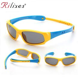 Rilixes pas enfants facilement brisés Tr90 Lunettes de soleil polarisées pour enfants Lunes de marque Flexible Rubberos Infantil 240416