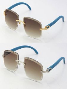 Rimless C Decoration Bleu Blue Wood Sunglasses Men Femmes avec des lunettes de forme de poire en bois UV400 LEAN CHOIX MULTICOLOR 18K GOL MALE9684701