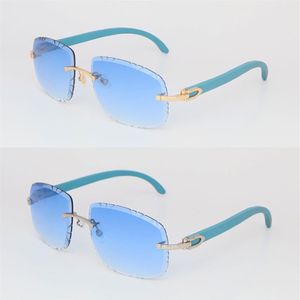 Randloze C-decoratie blauwe houten zonnebril voor heren dames met houten peervormige gezichtsbril UV400 Meerkleurige keuze Lens 18K goud 187S