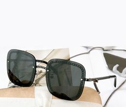 Lunettes de soleil à chaîne sans monture, verres noirs/gris foncés carrés pour femmes, lunettes de luxe, nuances Occhiali da sole UV400