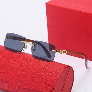 Randlose Designer-Sonnenbrille Buffs Rahmen Damen Herren Sonnenbrille Gold Randlos Holzbeine Brillen für Herren Klare Linse Korrektionsbrillenglas