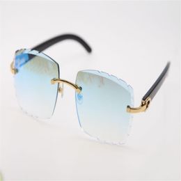 Diamant sans monture coupé 3524012-A Original noir corne de buffle lunettes de soleil mode haute qualité lentilles sculptées Multi lunettes unisexe or 230a