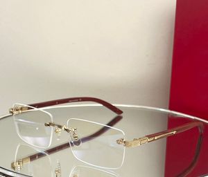 Lunettes sans monture monture en bois doré lentille claire hommes lunettes cadre optique hommes mode lunettes de soleil montures lunettes avec boîte