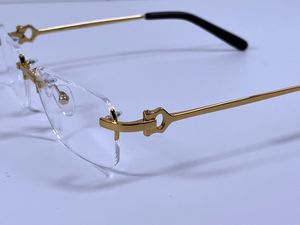 Randloze gouden frame optische glazen Clear Lens Simple Business Style Fashion -bril voor mannen met Case