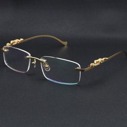Randloze luipaardserie Brillen Damesmode Zonnebril Roestvrij staal Cat Eye Brillen Grote vierkante bril met doos C Decorat244k