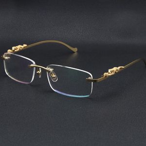 Randloze luipaardserie Brillen Damesmode Zonnebril Roestvrij staal Cat Eye Brillen Grote vierkante bril met doos C Decorat238B
