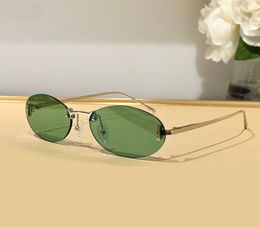 Randloze Ovale Zonnebril met Stenen Zilver Metaal/Groene Lens Dames Sonnenbrille Shades Sunnies Gafas de sol UV400 Brillen met Doos