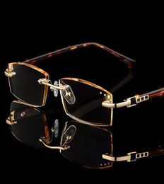 Randloze Leesbril Mannen Tint Bruin Dioptrie Brillen 100 150 200 250 300 350 Mode Lezen Presbyopie Brillen8506951