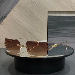 Gafas de sol rectangulares sin montura para hombres, mujeres, metal dorado, marrón, gafas de sol sombreadas, gafas de sol de diseñador, gafas UV400 con caja