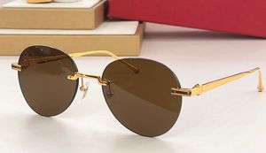 Randloze ronde zonnebril goudbruine lens heren dames designer zonnebril tinten UV400 brillen met doos