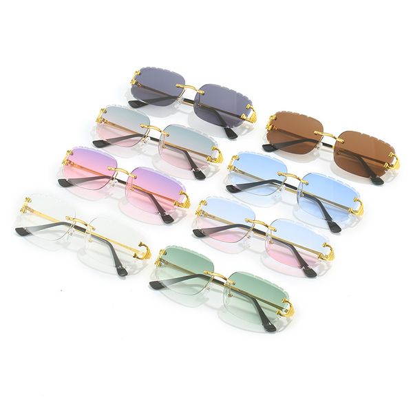 Lunettes de soleil carrées vintage sans monture Mode sans cadre Lunettes de soleil de styliste irrégulières Nuances pour femmes Hommes Lunettes optiques Slingshot En gros