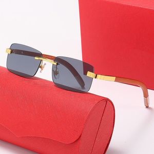 Lunettes de soleil sans monture Mode féminine Lunettes de soleil à ressort en bois Lunettes rectangulaires Carti pour hommes Lunettes UV400 Designer Sun Frame Lunettes pour hommes en bois Lunettes