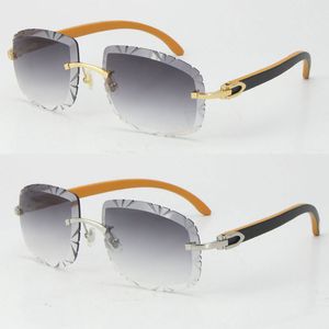 Lunettes de soleil sans monture en bois noir mélangé orange pour hommes femmes avec décoration en C monture métallique lunettes de soleil de luxe unisexes pour l'été en plein air Tr227d