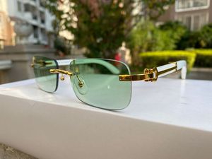 Lunettes de soleil de designer en bois sans monture pour femme C Décoration Carti Lunettes de corne de buffle Forme carrée Visage UV4 Conduite Sunglass Alliage Thé Cadre Me