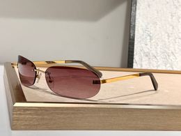 Lunettes de soleil sans monture Stones Gold Brown Lens Femmes Hommes Sunnies Gafas de sol Lunettes de soleil design Shades Occhiali da sole UV400 Lunettes de protection