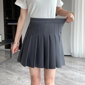 Rimocy Koreaanse elastische hoge taille geplooide rok vrouw Black Gray Short A-line rokken voor vrouwen Summer JK Uniform Mini Rok 240407