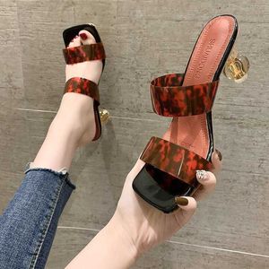 Rimocy Sexy Leopard Print PVC Jelly Vrouwen Slippers Plus Size Strap Crystal Hoge Heels Flop Flops Woman Open Teen Summer Shoes 210528