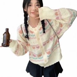 Rimocy Sweet Fr Knit Cardigan Femmes Automne Hiver Chandails chauds à simple boutonnage pour femme Style coréen Cardigans à manches Lg A3lM #