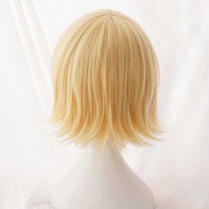 Rin / Len Korte Blonde Hittebestendige Haar Cosplay Kostuum Pruik + Track Cap Y0913