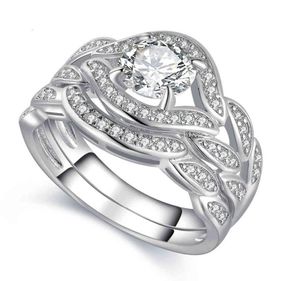 ring 2017 Nouvel Arrilval Bijoux De Mode 10KT Or Blanc Rempli Topaze CZ Pierres Précieuses Fiançailles De Mariage Bague De Mariée Ensemble Taille 5117265071