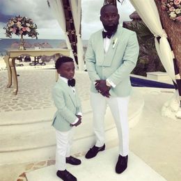 Ringkussen Jongen Formele Slijtage Tuxedos Twee Knop Kinderkleding Voor Bruiloft Kids Jongen Set Mint Jas Ivoor Broek B228U