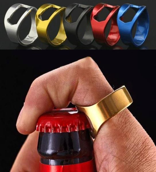 Ouverteur de bouteille de bière à anneau en acier inoxydable coloré pour hommes femmes club créatif bar-doigt Tool bijoux fête des fournitures présentes Gold S5023959