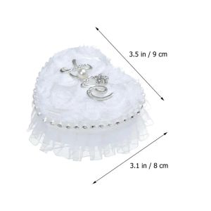 Ringbox hart bruiloft kanten houder kussenceremonie kussens sieraden drager witte vorm dozen parel strass case love voorstel