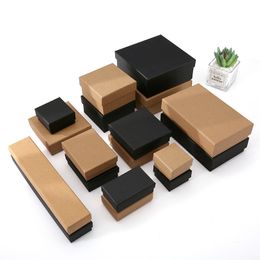 Ring Box Kraft oorbellen Hangschenkingsdozen Hoogwaardige sieraden Organizer Display Paper verpakking Box Black Sponge