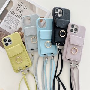 Ring Buckle Card Telefoon hoesjes iPhone 14 Pro 12 Pro Max 13 11 14Plus 7 8 Plus XS XR XSMax Top Lederen schouderkas voor vrouwen