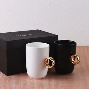 Ring Cup Couple Paire Black White Diamond Mug Drinkware Personnalize Café Ceramic Water Tea 240418