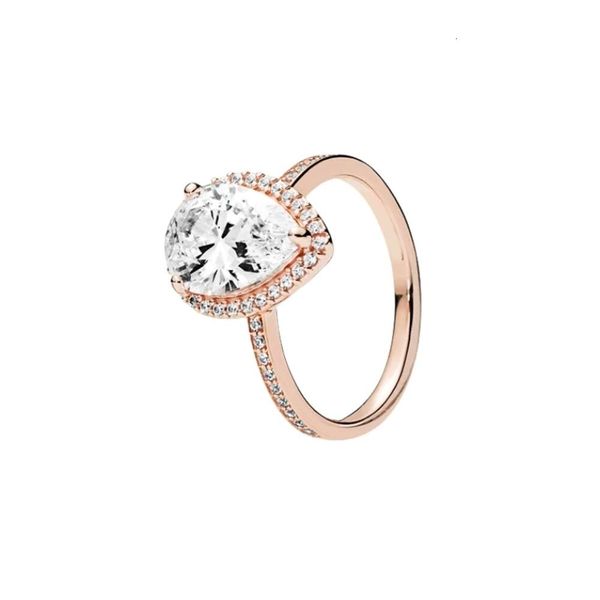 Anillo Diseñador Mujer Pandorara Calidad Original 18K Oro Rosa Lágrima Gota CZ Diamante ANILLO Caja Para 925 Anillos De Plata Esterlina Conjunto Para Mujer Joyería De Regalo De Boda