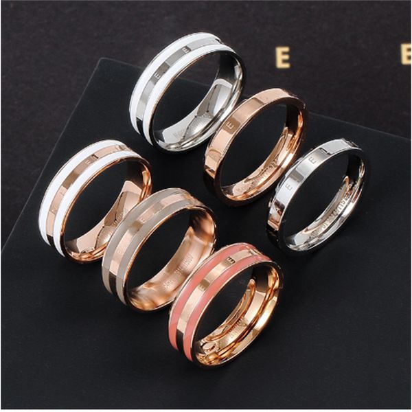 Anillo para mujer color esmalte gota pegamento moda europea y americana simple círculo titanio acero inoxidable anillo para hombres
