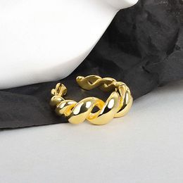 Ring Gebakken Deeg Twists Uitgeholde Wijsvinger Massief Vergulde Franse Ring Met Verstelbare Opening Voor Vrouwen