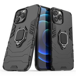 Ringhouder Standstand Cover Cover Cases Armor robuuste dubbele laag voor iPhone 13 Pro Max 12 Mini XS X XR Samsung Galaxy S10 S10E S10 plus S20 Ultra