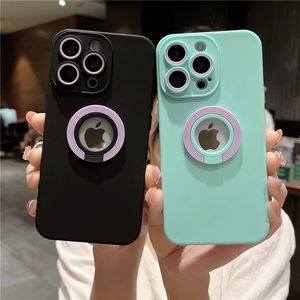 Étui souple de luxe pour iPhone, avec anneau de support, trou de Logo, pour iPhone 13, 12, 11 Pro Max, X, XR, 7, 8 Plus, SE3, housse de protection complète pour objectif d'appareil photo