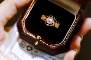 Ring sieraden 2209013003 DIAOMONDBox 6-7mm aka Pearl Au750 Geel goud vergulde Sterling Sier verstelbare kant Royal Vintage Style F2ECC7