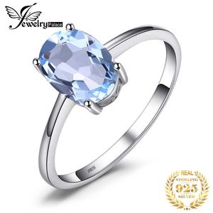 Anillo Joyas Palacio Oval Topacio azul natural Mujeres 925 Joyería de plata esterlina Mujeres Anillo de compromiso de piedras preciosas de moda única Z0327