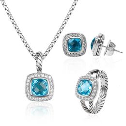 Conjunto de joyería de anillo, colgante de cuerda de zafiro sintético y diseño de aretes, regalos para hombres y mujeres