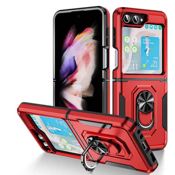 Ring Kickstand Cell Phone Cases pour Samsung Galaxy Z Flip5 Housse de protection magnétique pour support de voiture avec support sans protecteur d'écran Plusieurs couleurs