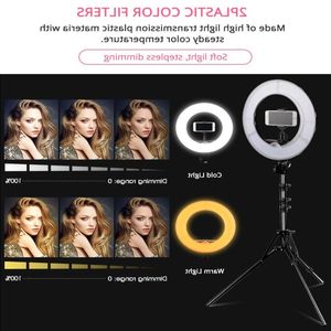 Lampe annulaire de livraison gratuite 14 pouces Ring Light avec trépied Dimmable 5500K jante de lumière pour l'éclairage de photographie YouTube maquillage lampes annulaires Lwwwd