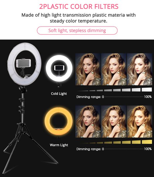 Lampe annulaire FreeShipping 14 pouces Ring Light avec trépied Dimmable 5500K jante de lumière pour l'éclairage de photographie YouTube maquillage lampes annulaires