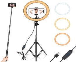 Lumière à anneau 10quot avec support de téléphone Tripod Stand pour YouTube Video Desktop Camera LED Light Ring For Streaming Makeup Seldi1282084