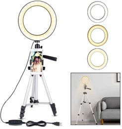 Ringlicht met een statiefstandaard voor YouTube -video en make -up mini -LED -camera -licht met mobiele telefoonhouder Desktop LED -lamp met 3 LI1108877