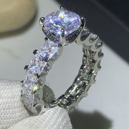 Bague de luxe en argent Sterling 925, bijoux de luxe, coupe princesse, topaze blanche, pile de diamants CZ, éternité, cadeau de mariage pour femmes